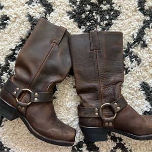 Frye harnessed distressed leather boots